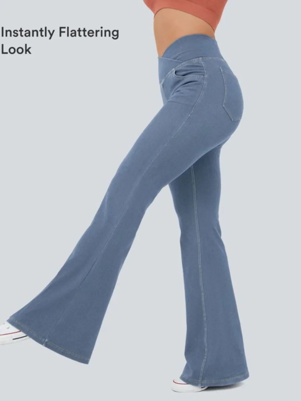 NWT Halara Flex™ High Waisted Crossover Pocket InstantCool Washed flare jeans